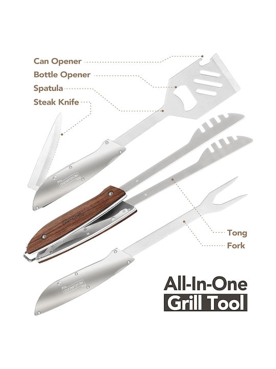 Carl Schmidt Sohn-michelangelo Multifunctional Grill Tool Stainless Steel Wood 26 Cm Silver Brown