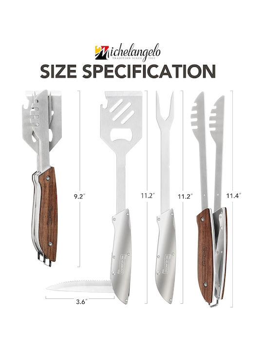 Carl Schmidt Sohn-michelangelo Unealtă Multifuncțională pentru Grătar Oțel Inoxidabil Lemn 26 Cm Argintiu Maro