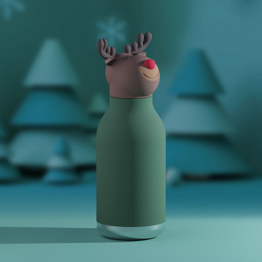 Asobu Stainless Steel Kids Water Bottle Thermos with Straw Asobu Bestie Reindeer 460ml
