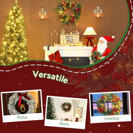 HomCom Christmas Lighted Decorative Wreath Battery Powered 60cm