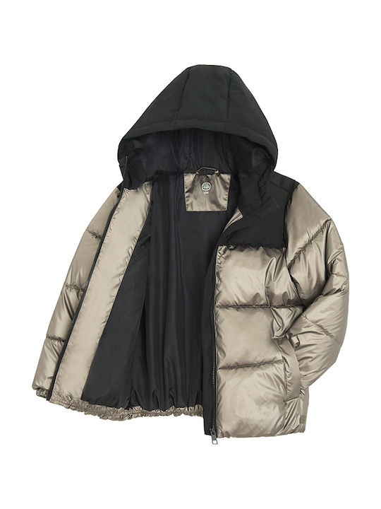 Kids' Quilted Jacket with Hood Gold/Silver