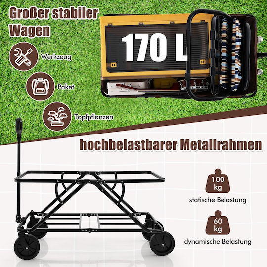 Foldable Garden Cart Metallic Four-wheel 170lt