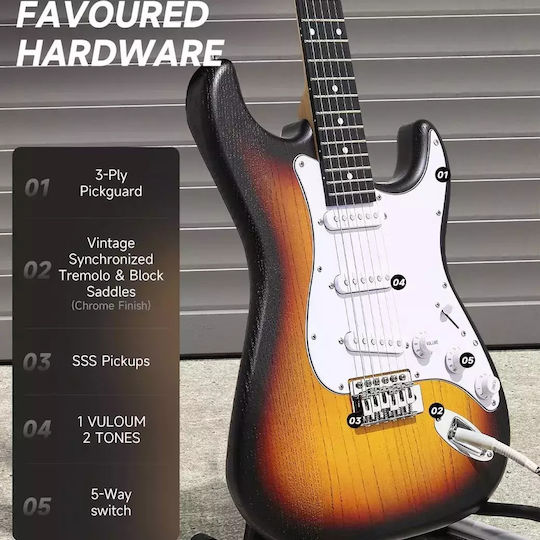 Donner Set Chitară Electrică Stratocaster Neagră cu Husă