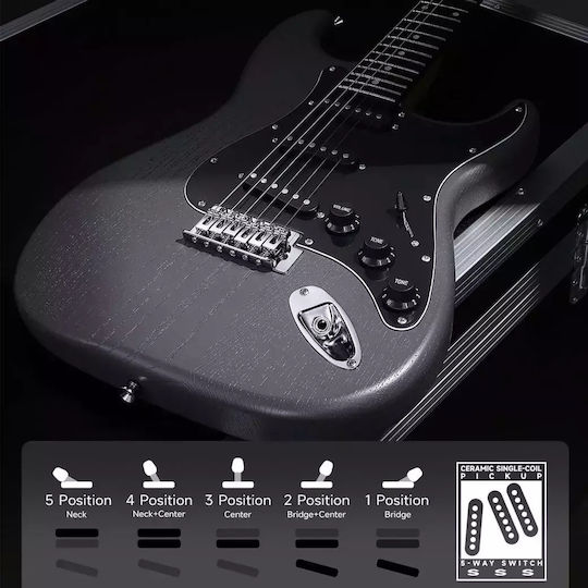 Donner Set Electric Guitar Stratocaster Black with Case
