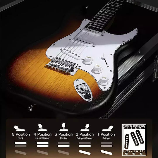 Donner Set Chitară Electrică Stratocaster Neagră cu Husă