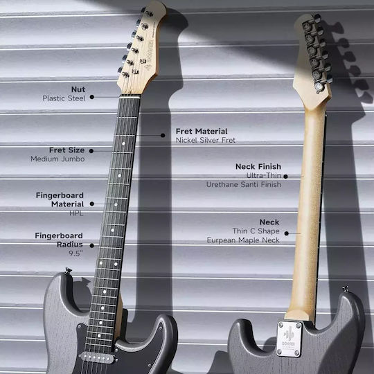 Donner Set Electric Guitar Stratocaster Black with Case