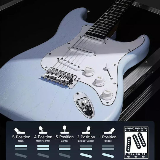 Donner Set Chitară Electrică Stratocaster Neagră cu Husă