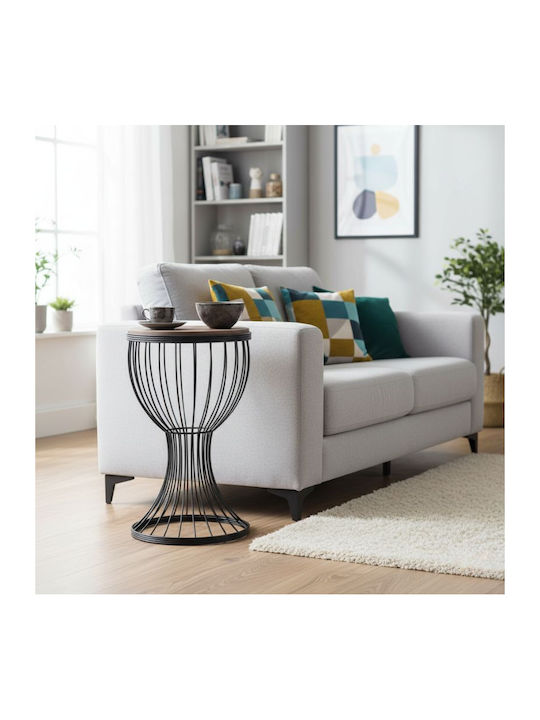 Round Side Coffee Table Aldora Wooden Black / Walnut W35xL35xH58cm