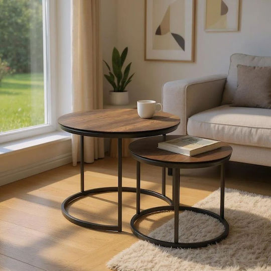 Round Zigon Set Gary Wooden Walnut 2 Pieces W65xL65xH44cm