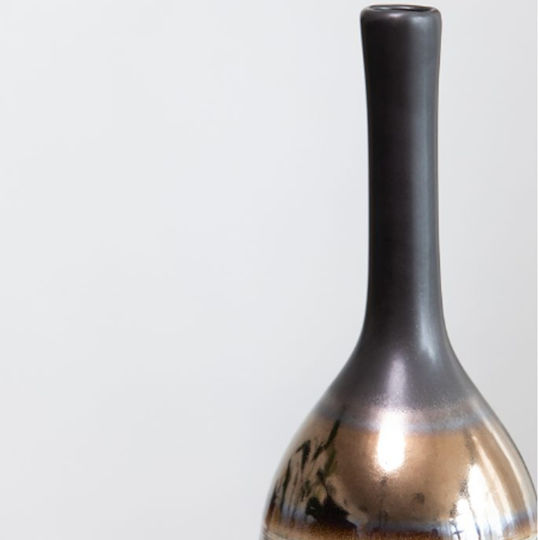 Artekko Evlub Decorative Ceramic Vase Brown Bronze 13.5x13.5x48 Cm