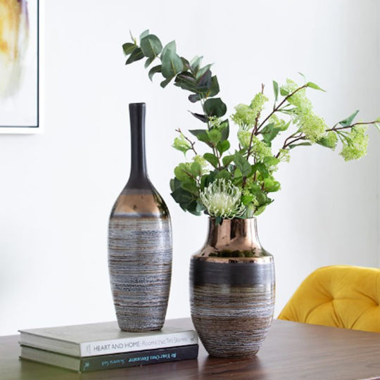 Artekko Evlub Decorative Ceramic Vase Brown Bronze 13.5x13.5x48 Cm