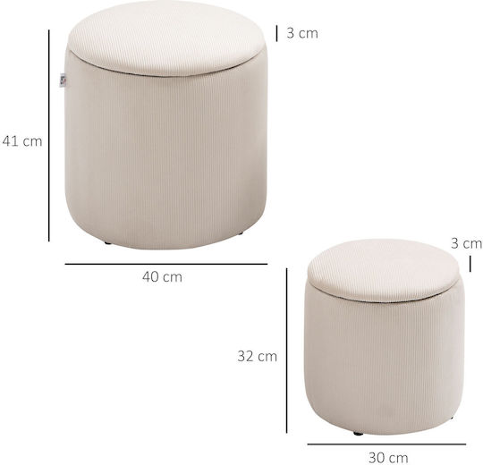 Stool For Living Room With Storage Space Upholstered with Fabric Cream White 2pcs 40x40x41cm