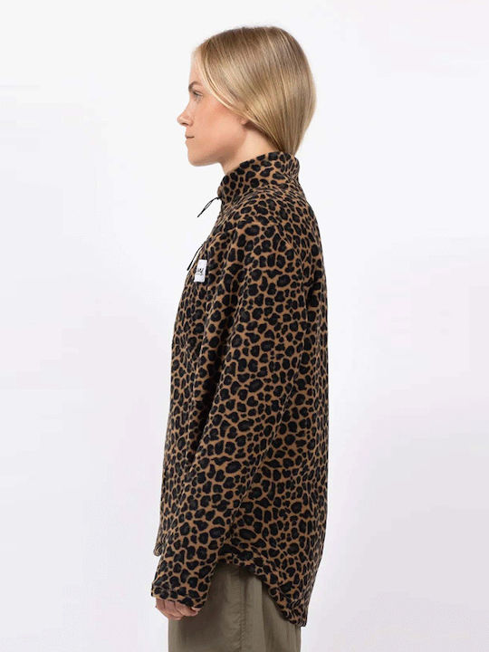 Bluza Damă Fleece De Iarnă Cu Fermoar Leopard