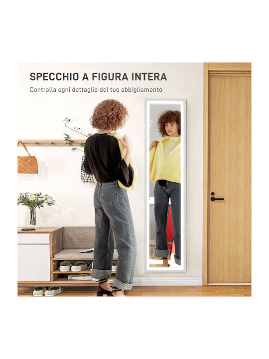 HomCom Boden- oder Standspiegel mit Weißem Holzrahmen & LED Beleuchtung 160x40cm