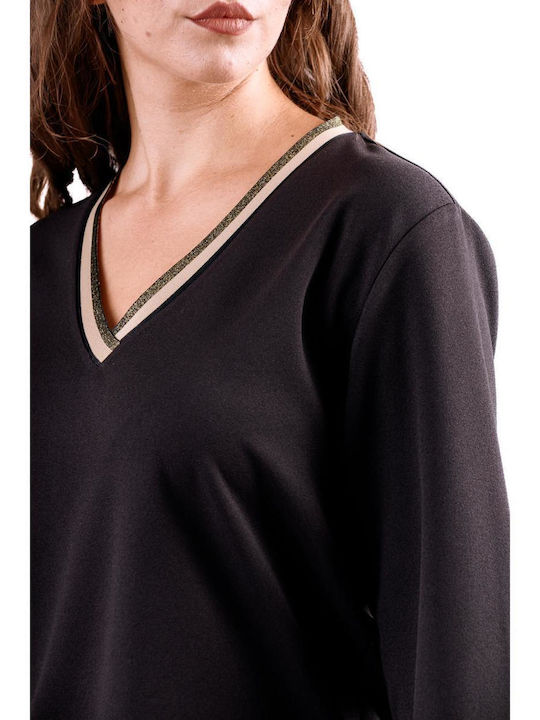 Women's Blouse Long Sleeve with V Neckline Black