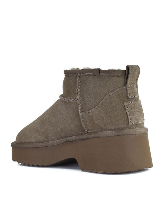 Leder Stiefeletten Damen mit Pelz Braun