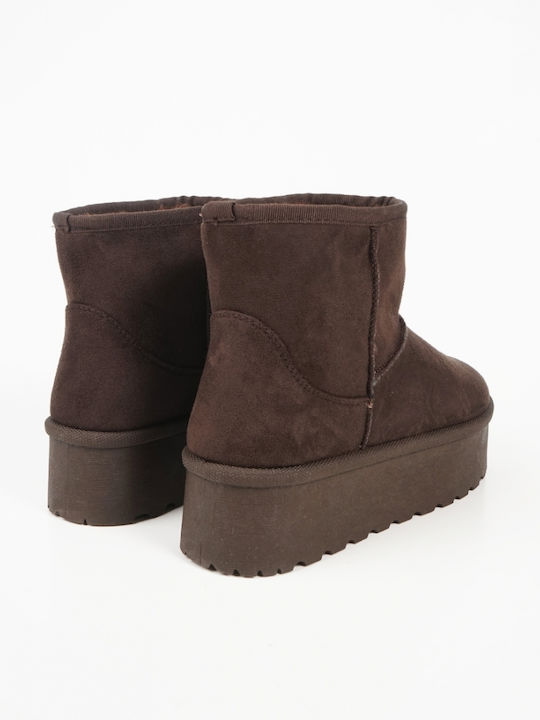 Suede Women's Ankle Boots with Fur Brown