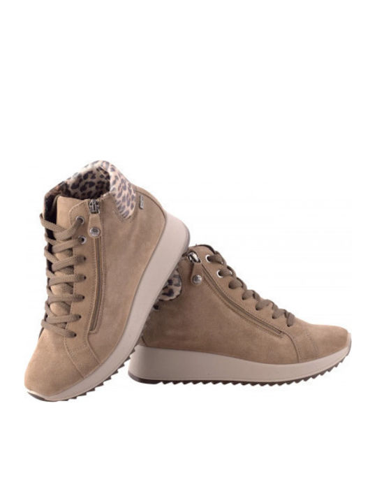 Leather Women's Ankle Boots with Platform Brown