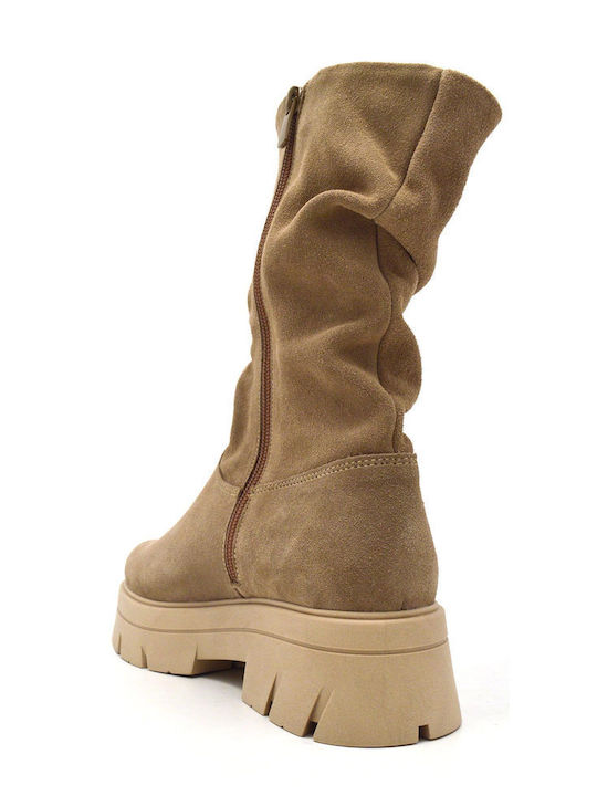 Leder Stiefeletten Damen Beige