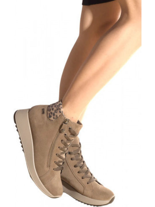 Leather Women's Ankle Boots with Platform Brown