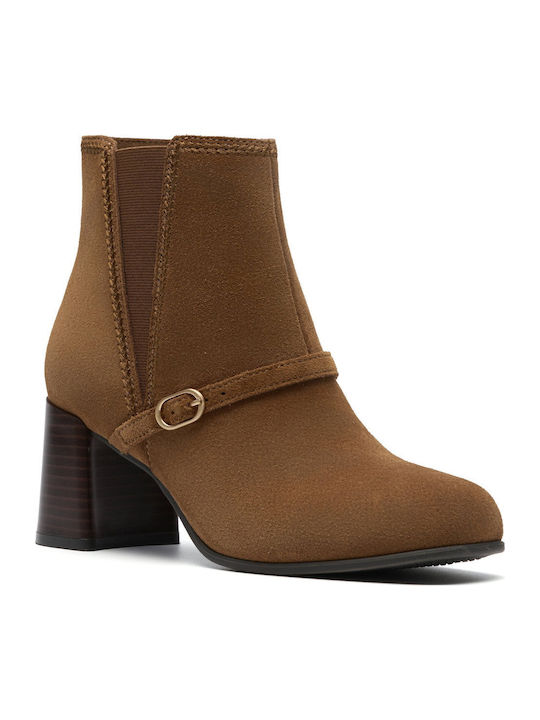 Keirsta Day Dark Leather Women's Ankle Boots with Medium Heel Tabac Brown