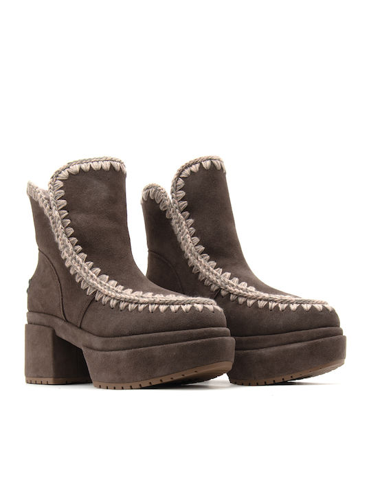 Suede Women's Ankle Boots with Medium Heel Brown