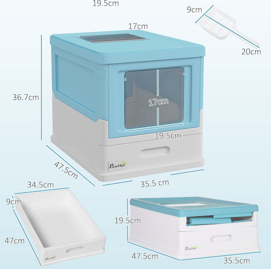Pawhut Cat Toilet Closed Light Blue L47.5 x W35.5 x H36.7cm