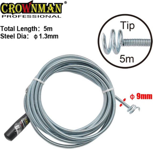 Crownman Steel Drain Unblockers 5m with Maximum Unclogging Thickness 9mm