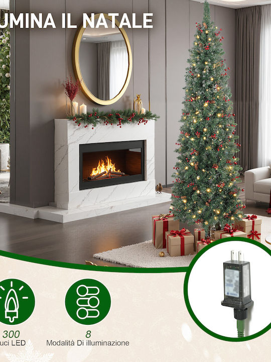 Weihnachtsbaum Schlank mit Zapfen 210cm mit LED-Beleuchtung