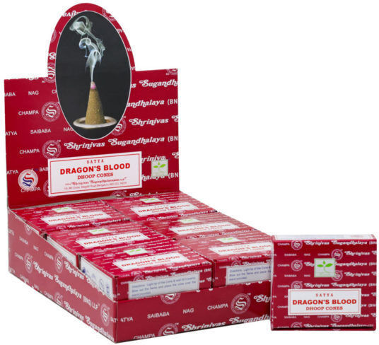 Satya Dragon's Blood Dhoop Räucherkegel Keramischer Halterung 12 Stück