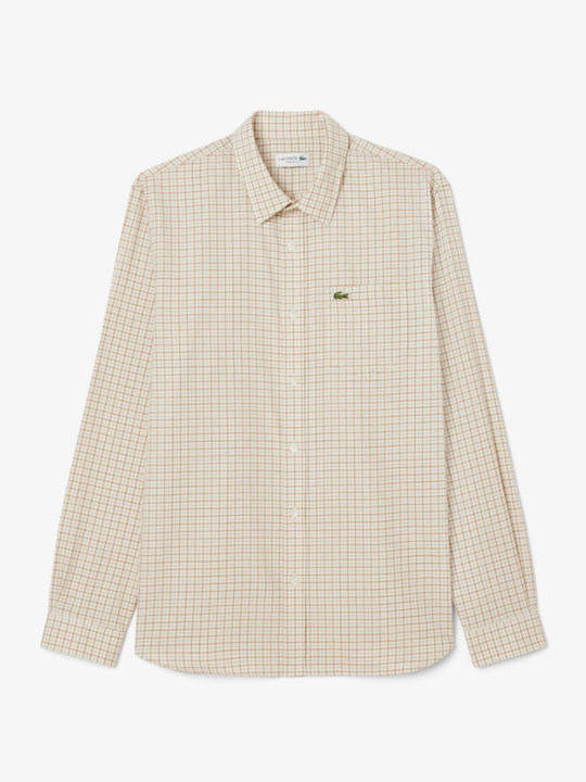 Long-sleeved Flannel Shirt Checked Beige