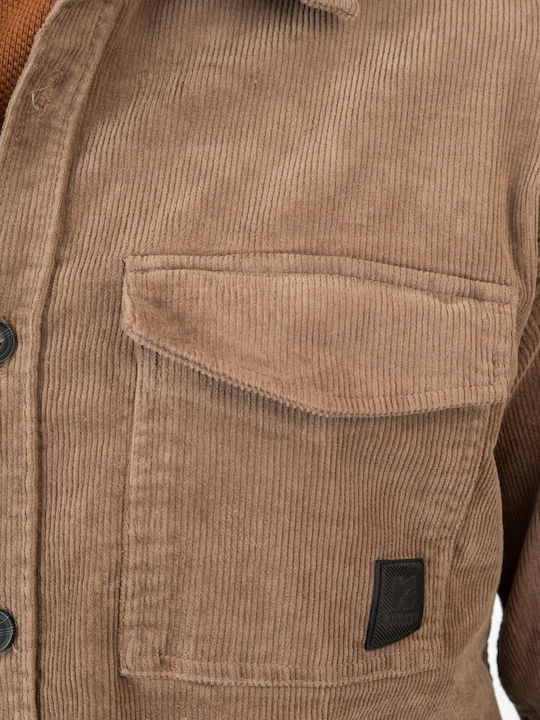 Дълъг Ръкав Рипсено Кадифе Overshirt Стандартна Кройка Бежов