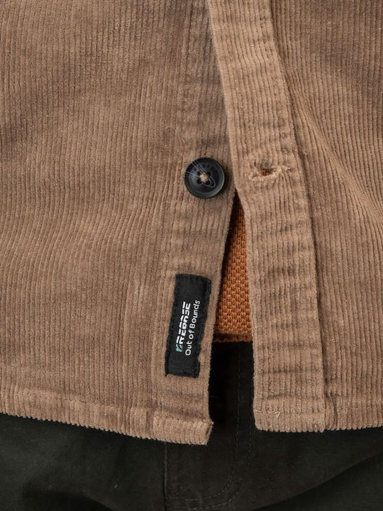 Дълъг Ръкав Рипсено Кадифе Overshirt Стандартна Кройка Бежов