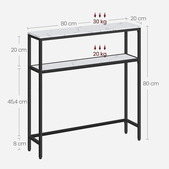 Console Table Wood & Metal White L80xW20xH80.9cm