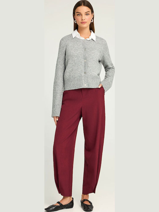 Damen Stoff Hose mit Gummizug Burgundisch