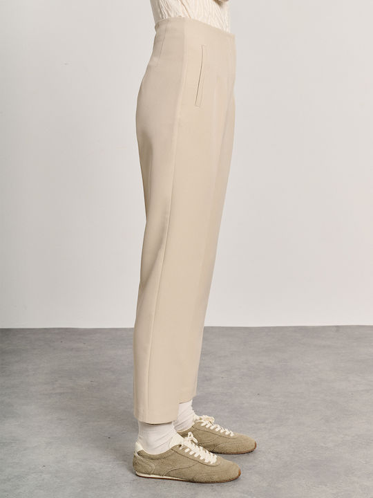 Pant Damen Hoch tailliert Stoff Hose Light Beige