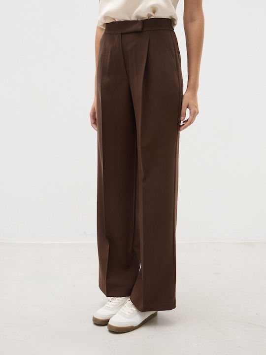Women's High-waisted Fabric Trousers Brown