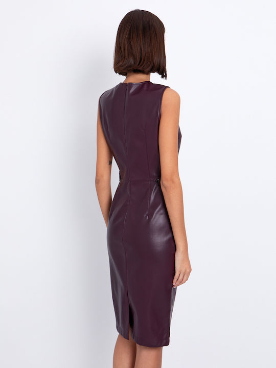 Midi Shirt Dress Leather Purple