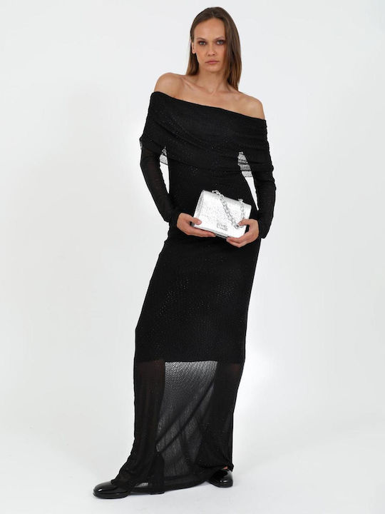 Maxi Evening Dress with Mesh Black