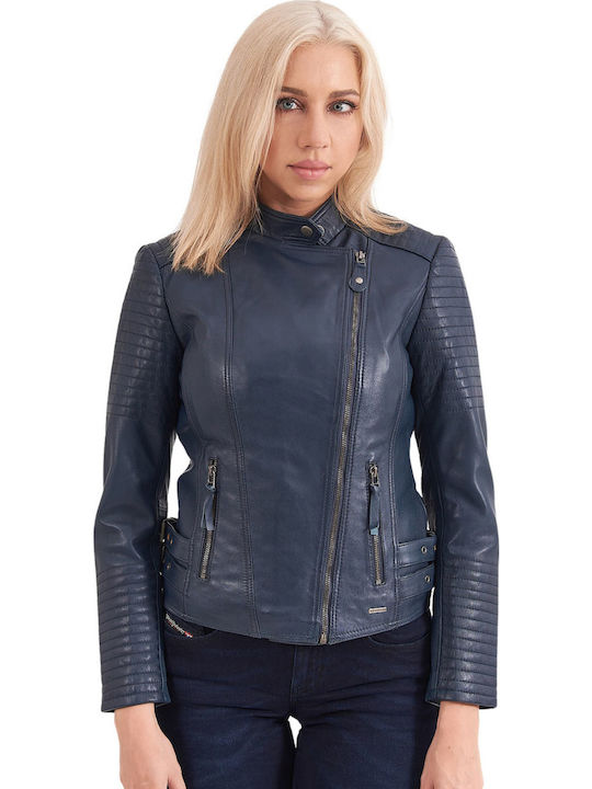 Calypso Δερμάτινο Γυναικείο Biker Jacket Μπλε