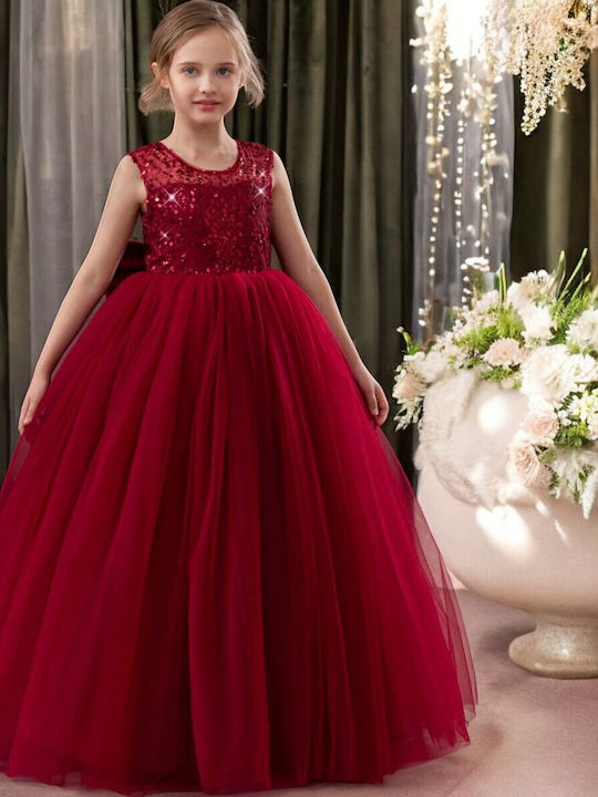 Children's Dress Sleeveless with Sequins Bordeaux