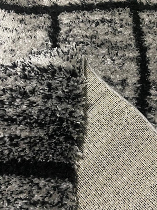 Jasmine Js Shaggy Bedroom Rugs Set Grey Black JS-842-grey-black-Set 3pcs