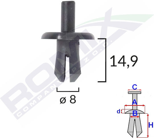 Fixing Clips Audi Mercedes Opel 8x14.9mm Black Set 10 Pcs Romix C70310