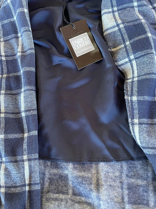 Enrico Coveri Winter Karo Herren-Robe Blue-grey