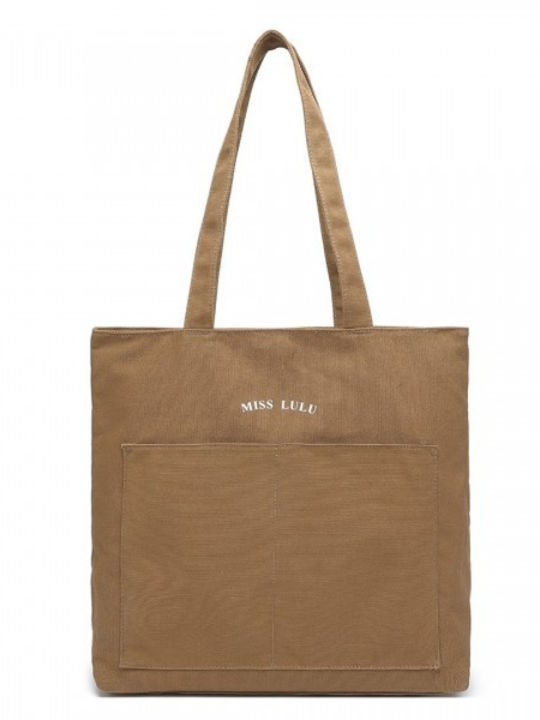 Miss Lulu Miss Lulu Large Capacity Canvas Shopping Shoulder Bag Brown