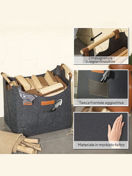 Outsunny Wooden Wood Carrying Bag 45x32x40cm Gray