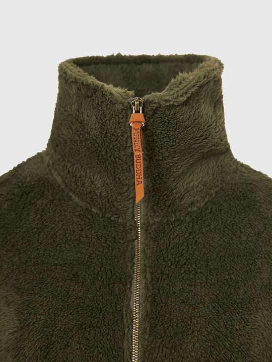Fleece Damen Jacke in Khaki Farbe