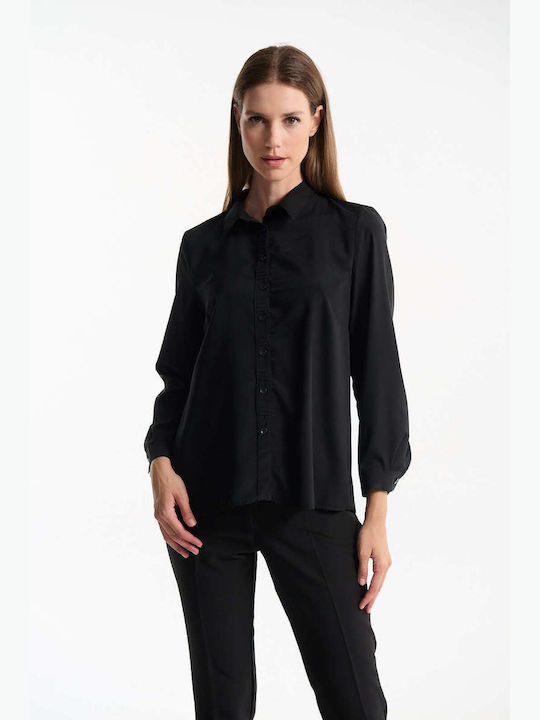 Langärmelig Damen Hemd Black Monochrom