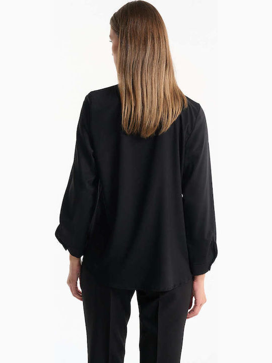 Langärmelig Damen Hemd Black Monochrom