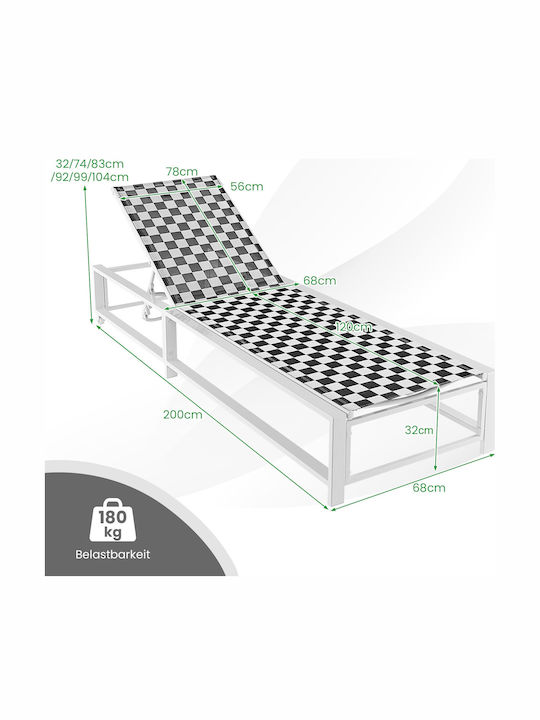 Deckchair Metallic with Wheels Black 200x68x32cm.